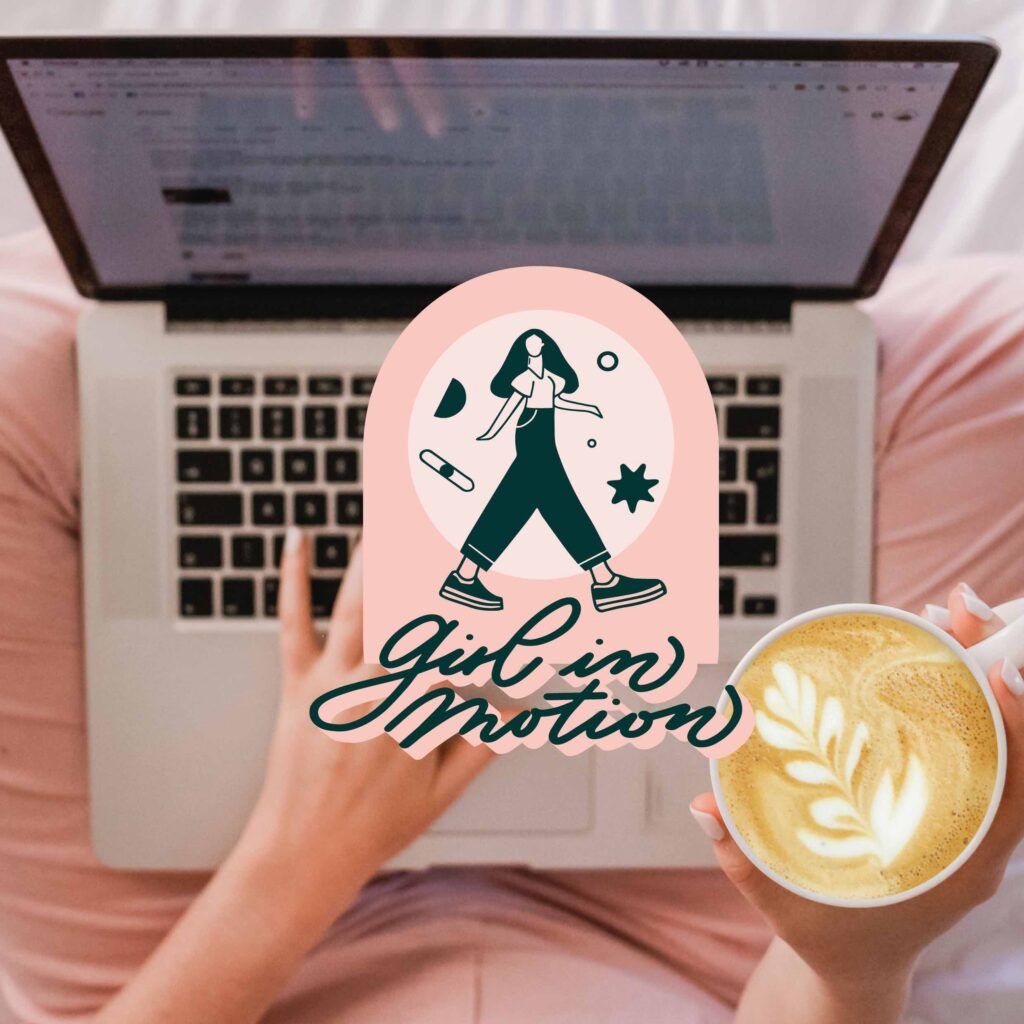 Girl in motion logo and computer